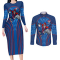 Newcastle Knights Rugby Mascot Couples Matching Long Sleeve Bodycon Dress and Long Sleeve Button Shirt Australian Rugby Culture - Tribal Inspired Knight Warrior