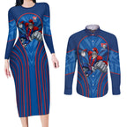 Newcastle Knights Rugby Mascot Couples Matching Long Sleeve Bodycon Dress and Long Sleeve Button Shirt Australian Rugby Culture - Tribal Inspired Knight Warrior