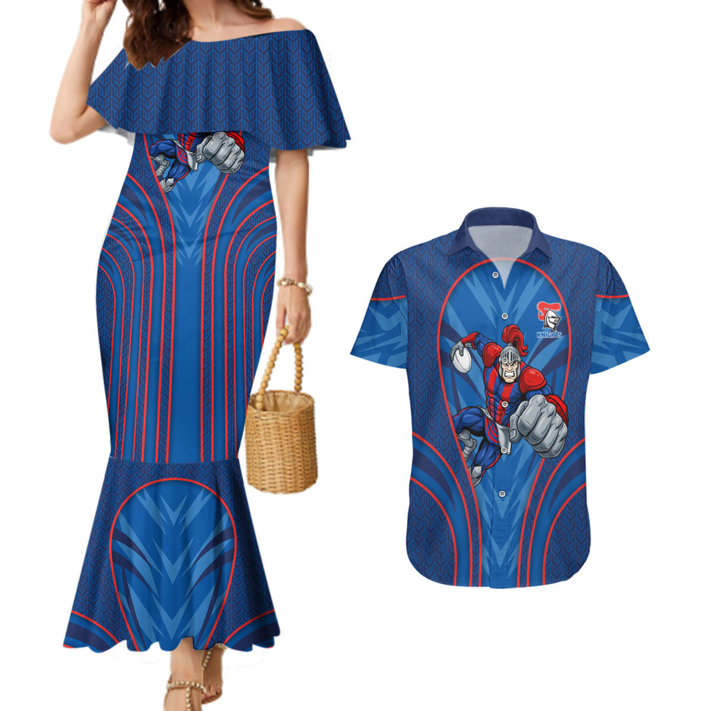 Newcastle Knights Rugby Mascot Couples Matching Mermaid Dress and Hawaiian Shirt Australian Rugby Culture - Tribal Inspired Knight Warrior