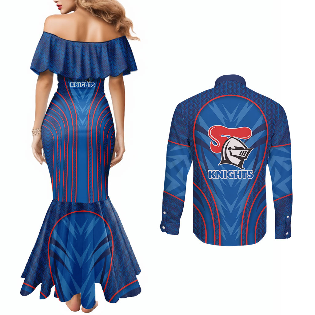 Newcastle Knights Rugby Mascot Couples Matching Mermaid Dress and Long Sleeve Button Shirt Australian Rugby Culture - Tribal Inspired Knight Warrior