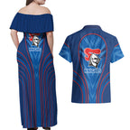 Newcastle Knights Rugby Mascot Couples Matching Off Shoulder Maxi Dress and Hawaiian Shirt Australian Rugby Culture - Tribal Inspired Knight Warrior
