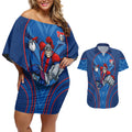 Newcastle Knights Rugby Mascot Couples Matching Off Shoulder Short Dress and Hawaiian Shirt Australian Rugby Culture - Tribal Inspired Knight Warrior