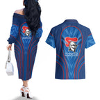 Newcastle Knights Rugby Mascot Couples Matching Off The Shoulder Long Sleeve Dress and Hawaiian Shirt Australian Rugby Culture - Tribal Inspired Knight Warrior