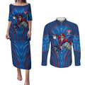 Newcastle Knights Rugby Mascot Couples Matching Puletasi and Long Sleeve Button Shirt Australian Rugby Culture - Tribal Inspired Knight Warrior