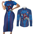Newcastle Knights Rugby Mascot Couples Matching Short Sleeve Bodycon Dress and Long Sleeve Button Shirt Australian Rugby Culture - Tribal Inspired Knight Warrior