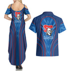 Newcastle Knights Rugby Mascot Couples Matching Summer Maxi Dress and Hawaiian Shirt Australian Rugby Culture - Tribal Inspired Knight Warrior