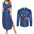 Newcastle Knights Rugby Mascot Couples Matching Summer Maxi Dress and Long Sleeve Button Shirt Australian Rugby Culture - Tribal Inspired Knight Warrior