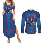 Newcastle Knights Rugby Mascot Couples Matching Summer Maxi Dress and Long Sleeve Button Shirt Australian Rugby Culture - Tribal Inspired Knight Warrior