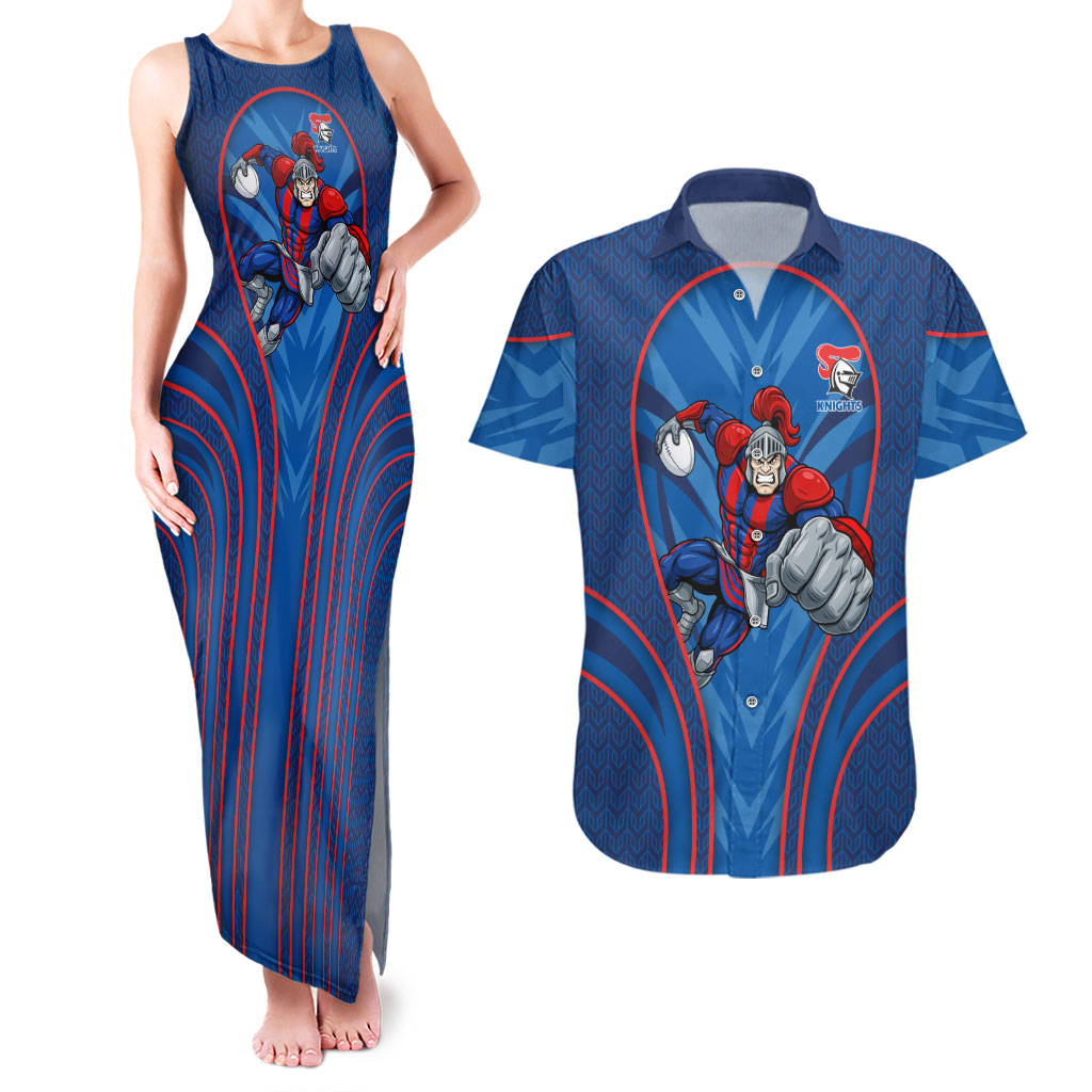 Newcastle Knights Rugby Mascot Couples Matching Tank Maxi Dress and Hawaiian Shirt Australian Rugby Culture - Tribal Inspired Knight Warrior