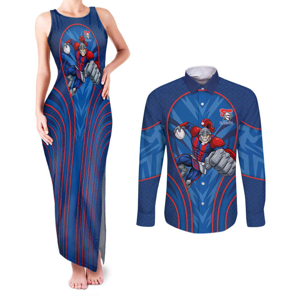 Newcastle Knights Rugby Mascot Couples Matching Tank Maxi Dress and Long Sleeve Button Shirt Australian Rugby Culture - Tribal Inspired Knight Warrior