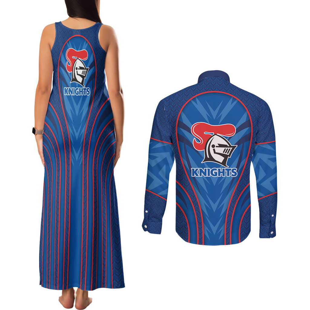 Newcastle Knights Rugby Mascot Couples Matching Tank Maxi Dress and Long Sleeve Button Shirt Australian Rugby Culture - Tribal Inspired Knight Warrior