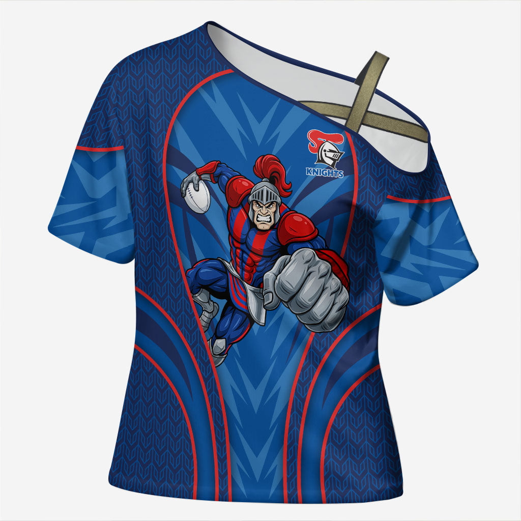 Newcastle Knights Rugby Mascot Cross Shoulder Shirt Australian Rugby Culture - Tribal Inspired Knight Warrior