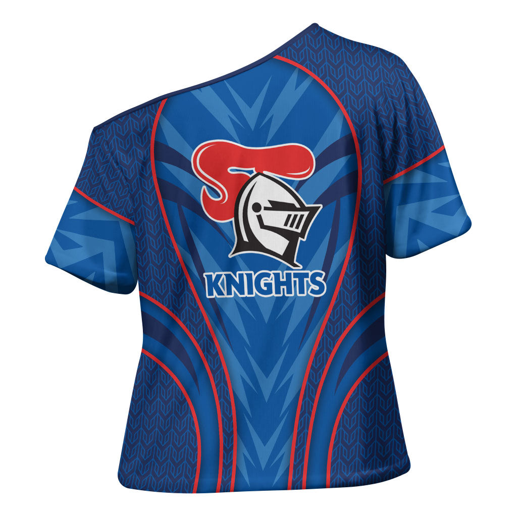 Newcastle Knights Rugby Mascot Cross Shoulder Shirt Australian Rugby Culture - Tribal Inspired Knight Warrior