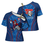 Newcastle Knights Rugby Mascot Cross Shoulder Shirt Australian Rugby Culture - Tribal Inspired Knight Warrior