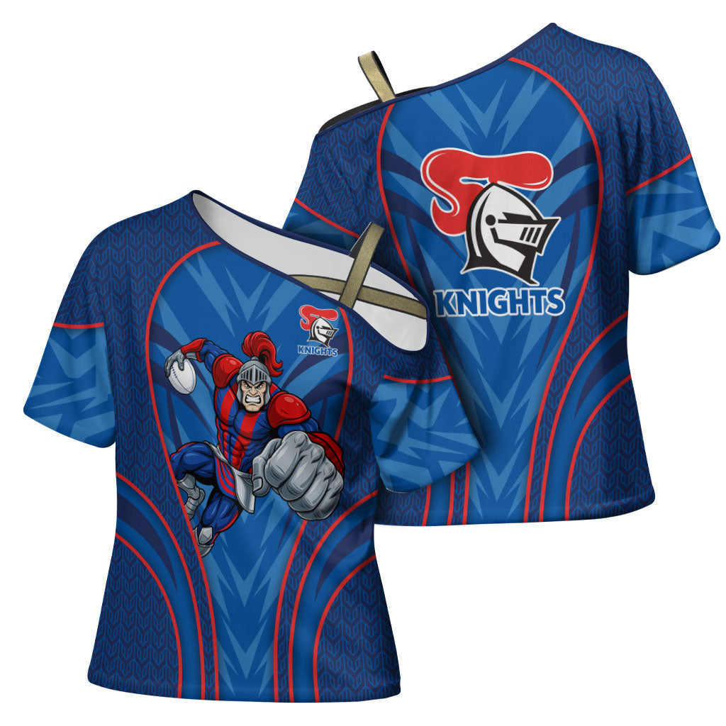 Newcastle Knights Rugby Mascot Cross Shoulder Shirt Australian Rugby Culture - Tribal Inspired Knight Warrior