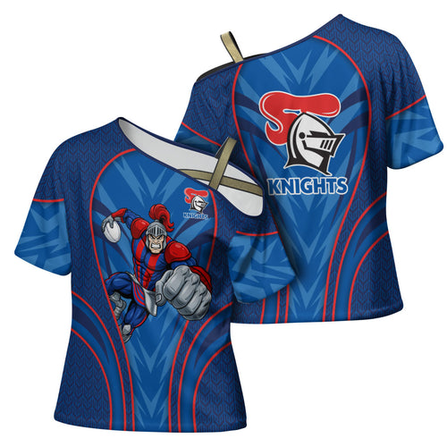 Newcastle Knights Rugby Mascot Cross Shoulder Shirt Australian Rugby Culture - Tribal Inspired Knight Warrior