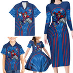 Newcastle Knights Rugby Mascot Family Matching Long Sleeve Bodycon Dress and Hawaiian Shirt Australian Rugby Culture - Tribal Inspired Knight Warrior