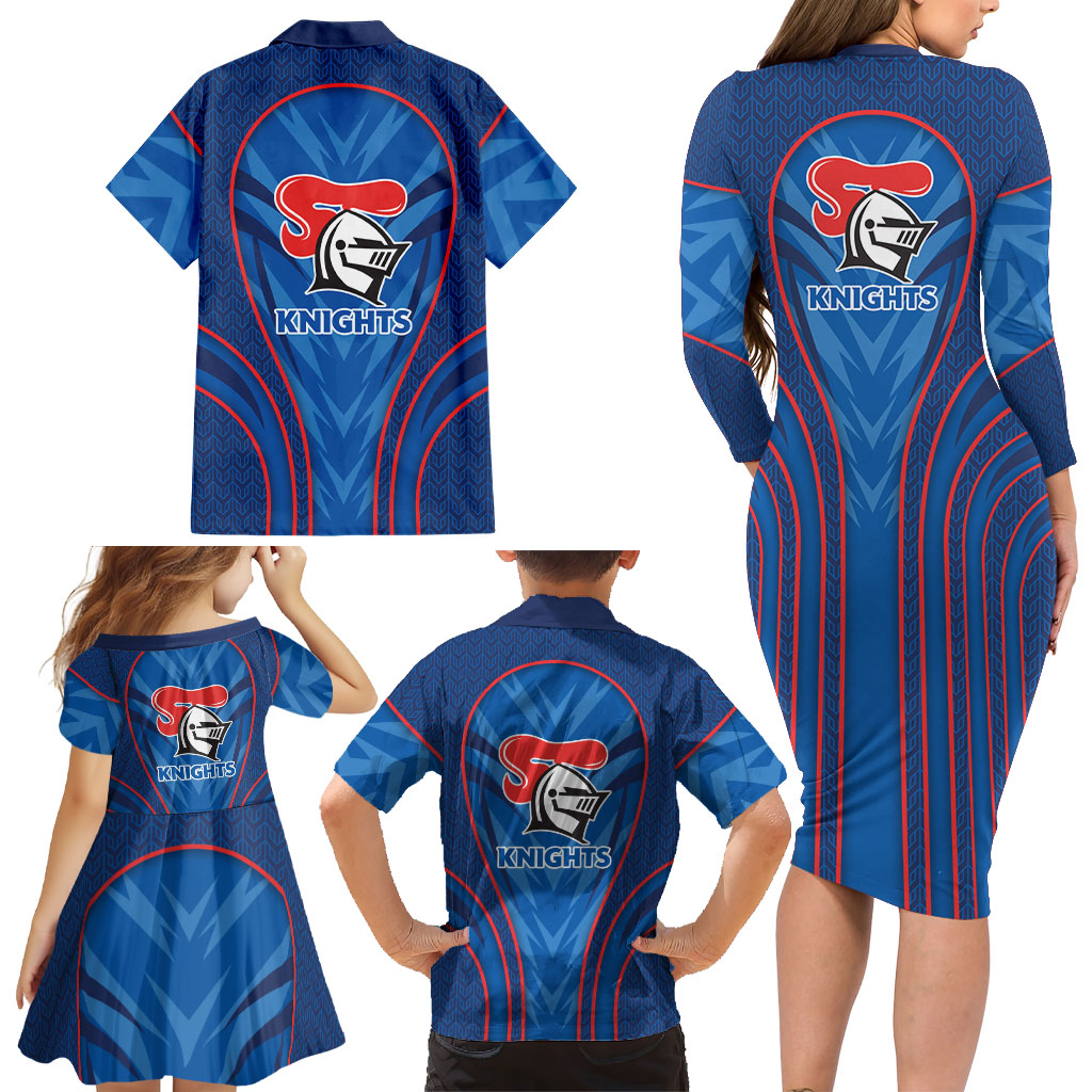 Newcastle Knights Rugby Mascot Family Matching Long Sleeve Bodycon Dress and Hawaiian Shirt Australian Rugby Culture - Tribal Inspired Knight Warrior