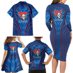 Newcastle Knights Rugby Mascot Family Matching Long Sleeve Bodycon Dress and Hawaiian Shirt Australian Rugby Culture - Tribal Inspired Knight Warrior