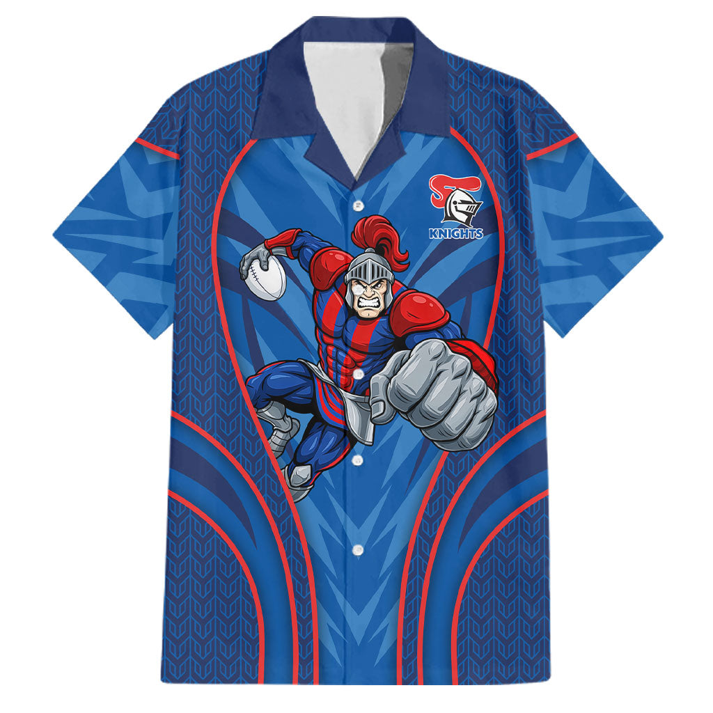 Newcastle Knights Rugby Mascot Family Matching Long Sleeve Bodycon Dress and Hawaiian Shirt Australian Rugby Culture - Tribal Inspired Knight Warrior
