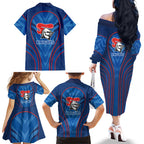 Newcastle Knights Rugby Mascot Family Matching Off The Shoulder Long Sleeve Dress and Hawaiian Shirt Australian Rugby Culture - Tribal Inspired Knight Warrior
