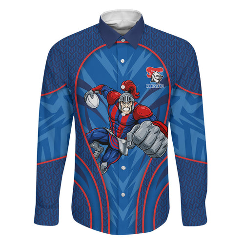 Newcastle Knights Rugby Mascot Family Matching Off The Shoulder Long Sleeve Dress and Hawaiian Shirt Australian Rugby Culture - Tribal Inspired Knight Warrior