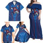 Newcastle Knights Rugby Mascot Family Matching Off Shoulder Maxi Dress and Hawaiian Shirt Australian Rugby Culture - Tribal Inspired Knight Warrior