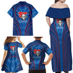 Newcastle Knights Rugby Mascot Family Matching Off Shoulder Maxi Dress and Hawaiian Shirt Australian Rugby Culture - Tribal Inspired Knight Warrior