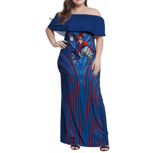 Newcastle Knights Rugby Mascot Family Matching Off Shoulder Maxi Dress and Hawaiian Shirt Australian Rugby Culture - Tribal Inspired Knight Warrior