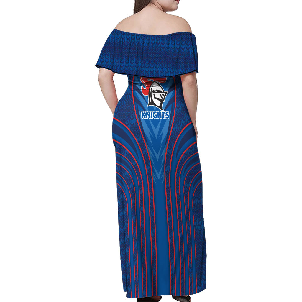 Newcastle Knights Rugby Mascot Family Matching Off Shoulder Maxi Dress and Hawaiian Shirt Australian Rugby Culture - Tribal Inspired Knight Warrior