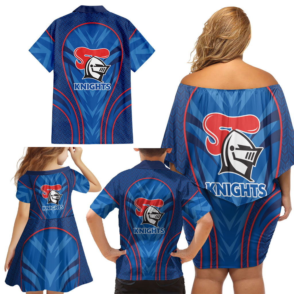 Newcastle Knights Rugby Mascot Family Matching Off Shoulder Short Dress and Hawaiian Shirt Australian Rugby Culture - Tribal Inspired Knight Warrior