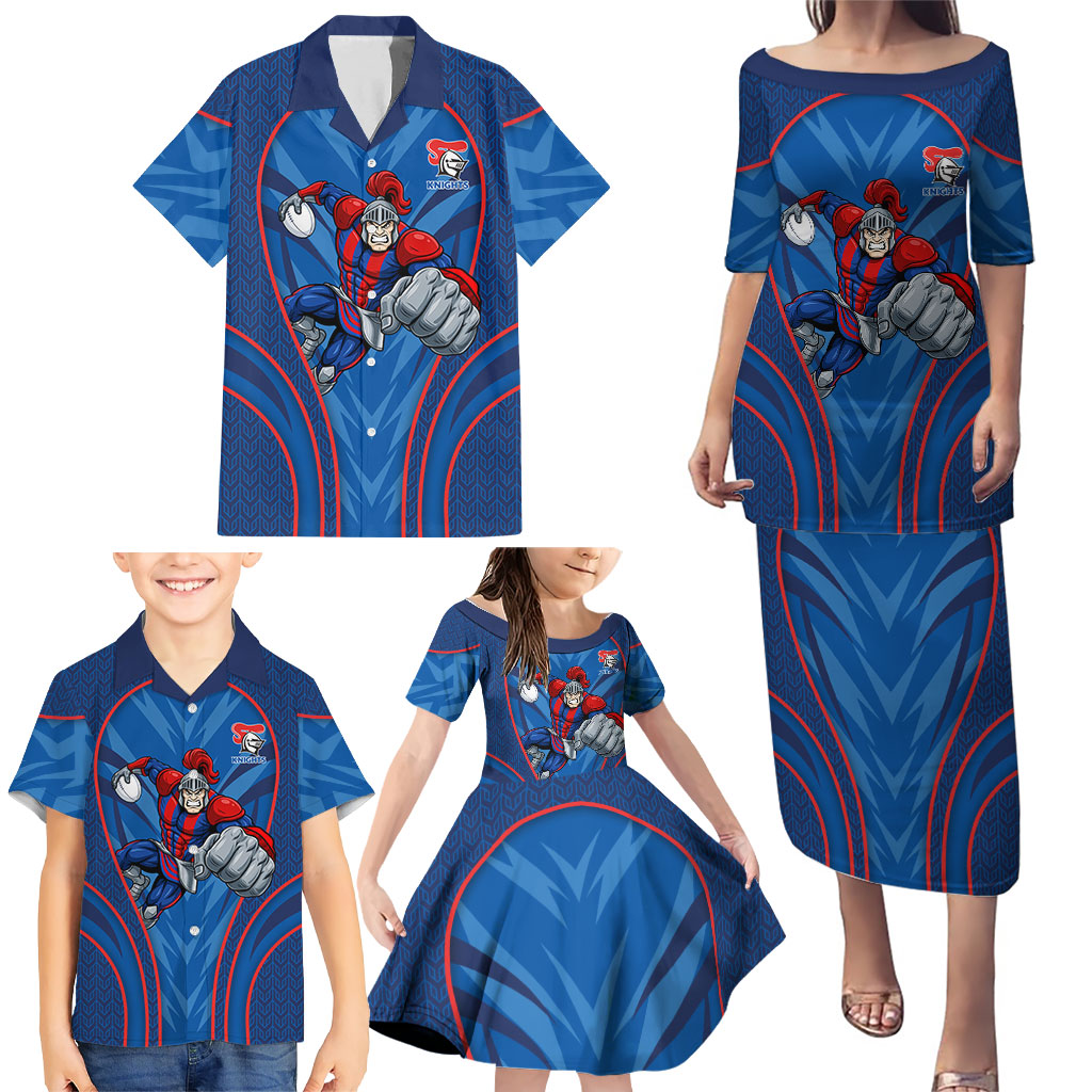 Newcastle Knights Rugby Mascot Family Matching Puletasi and Hawaiian Shirt Australian Rugby Culture - Tribal Inspired Knight Warrior