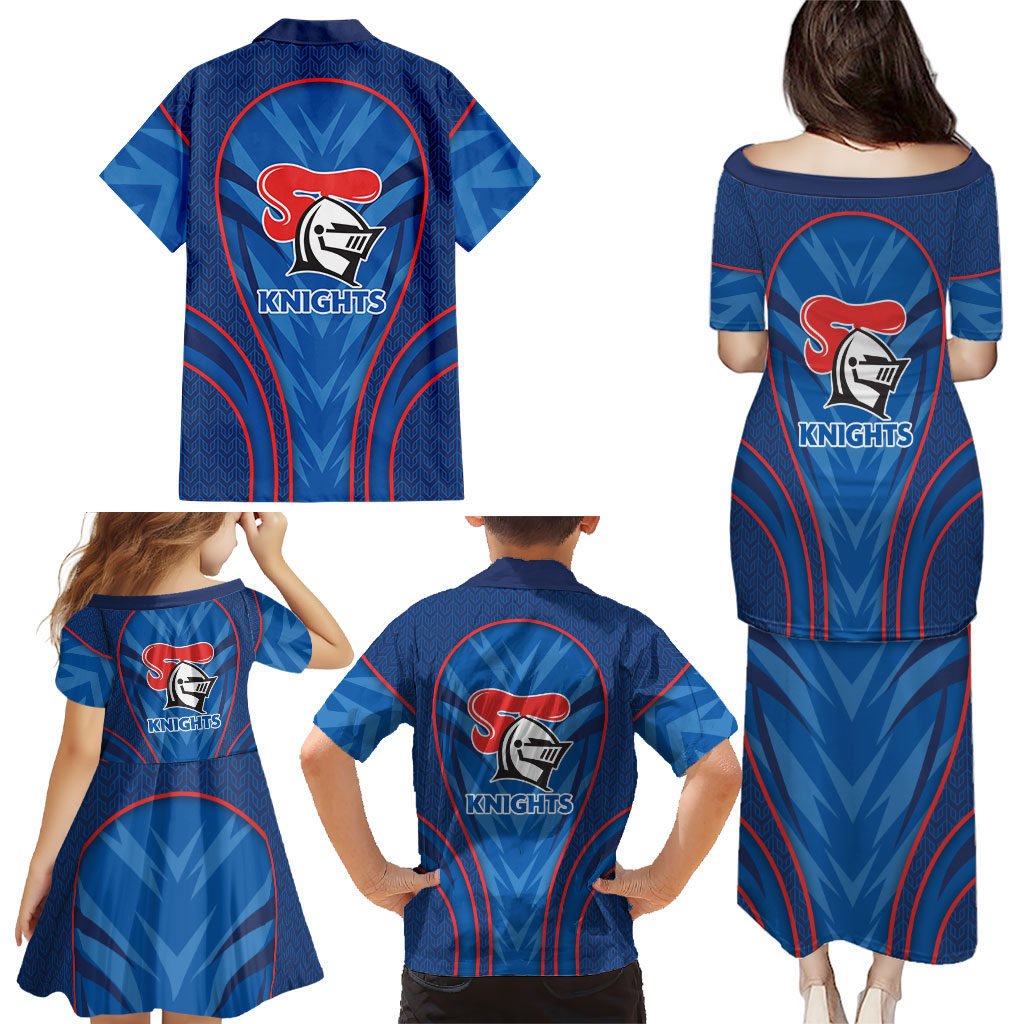 Newcastle Knights Rugby Mascot Family Matching Puletasi and Hawaiian Shirt Australian Rugby Culture - Tribal Inspired Knight Warrior