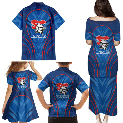 Newcastle Knights Rugby Mascot Family Matching Puletasi and Hawaiian Shirt Australian Rugby Culture - Tribal Inspired Knight Warrior