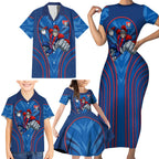Newcastle Knights Rugby Mascot Family Matching Short Sleeve Bodycon Dress and Hawaiian Shirt Australian Rugby Culture - Tribal Inspired Knight Warrior
