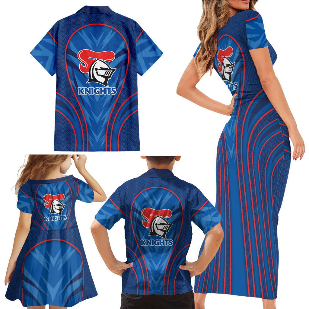Newcastle Knights Rugby Mascot Family Matching Short Sleeve Bodycon Dress and Hawaiian Shirt Australian Rugby Culture - Tribal Inspired Knight Warrior