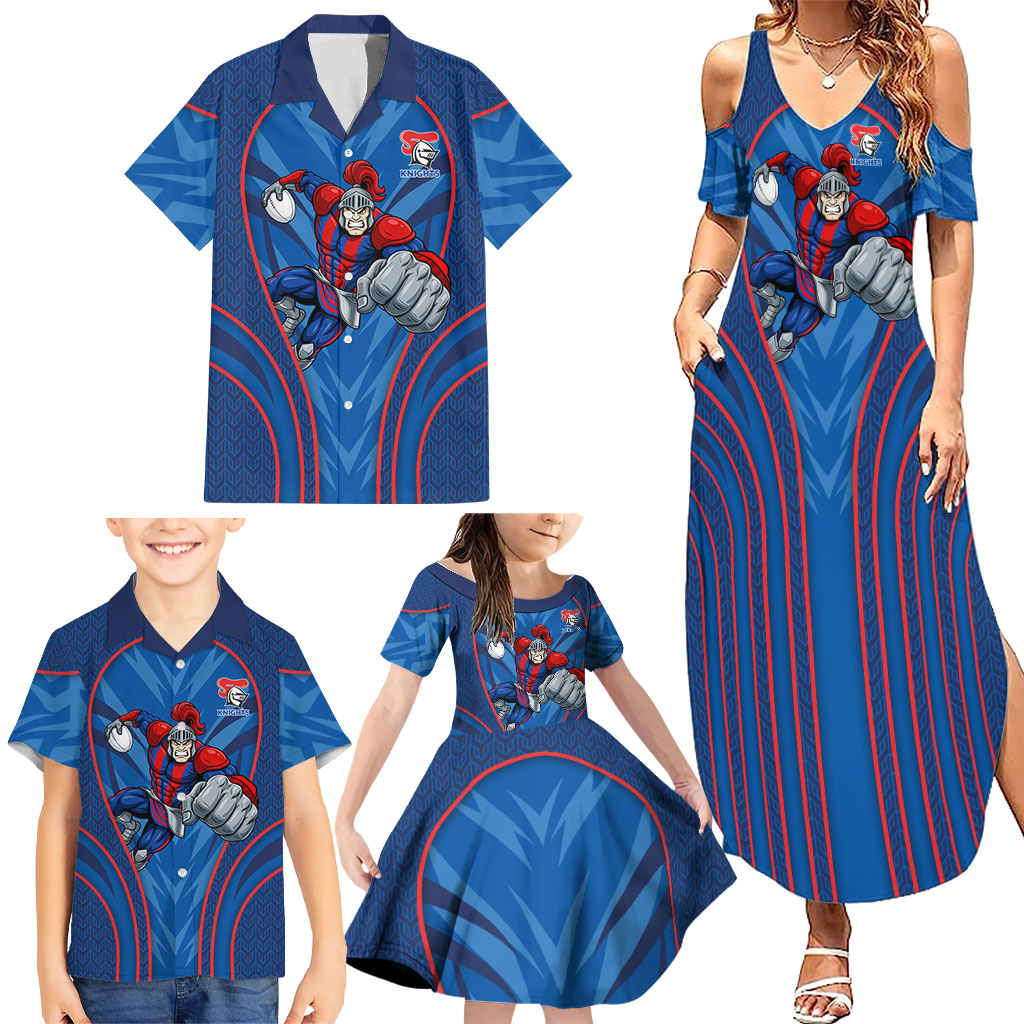 Newcastle Knights Rugby Mascot Family Matching Summer Maxi Dress and Hawaiian Shirt Australian Rugby Culture - Tribal Inspired Knight Warrior