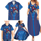 Newcastle Knights Rugby Mascot Family Matching Summer Maxi Dress and Hawaiian Shirt Australian Rugby Culture - Tribal Inspired Knight Warrior