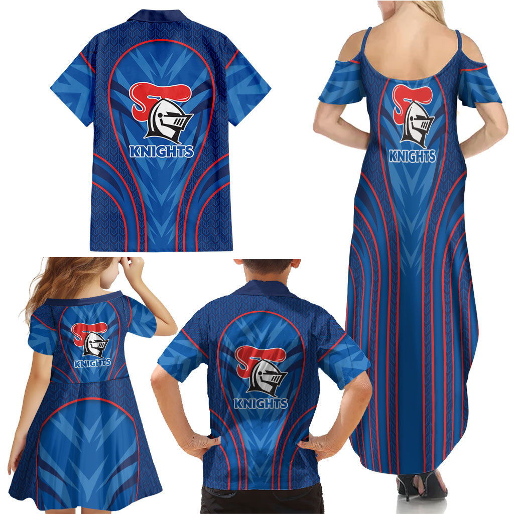 Newcastle Knights Rugby Mascot Family Matching Summer Maxi Dress and Hawaiian Shirt Australian Rugby Culture - Tribal Inspired Knight Warrior