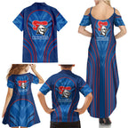 Newcastle Knights Rugby Mascot Family Matching Summer Maxi Dress and Hawaiian Shirt Australian Rugby Culture - Tribal Inspired Knight Warrior