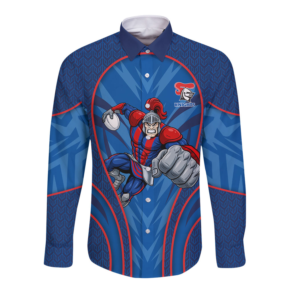 Newcastle Knights Rugby Mascot Long Sleeve Button Shirt Australian Rugby Culture - Tribal Inspired Knight Warrior