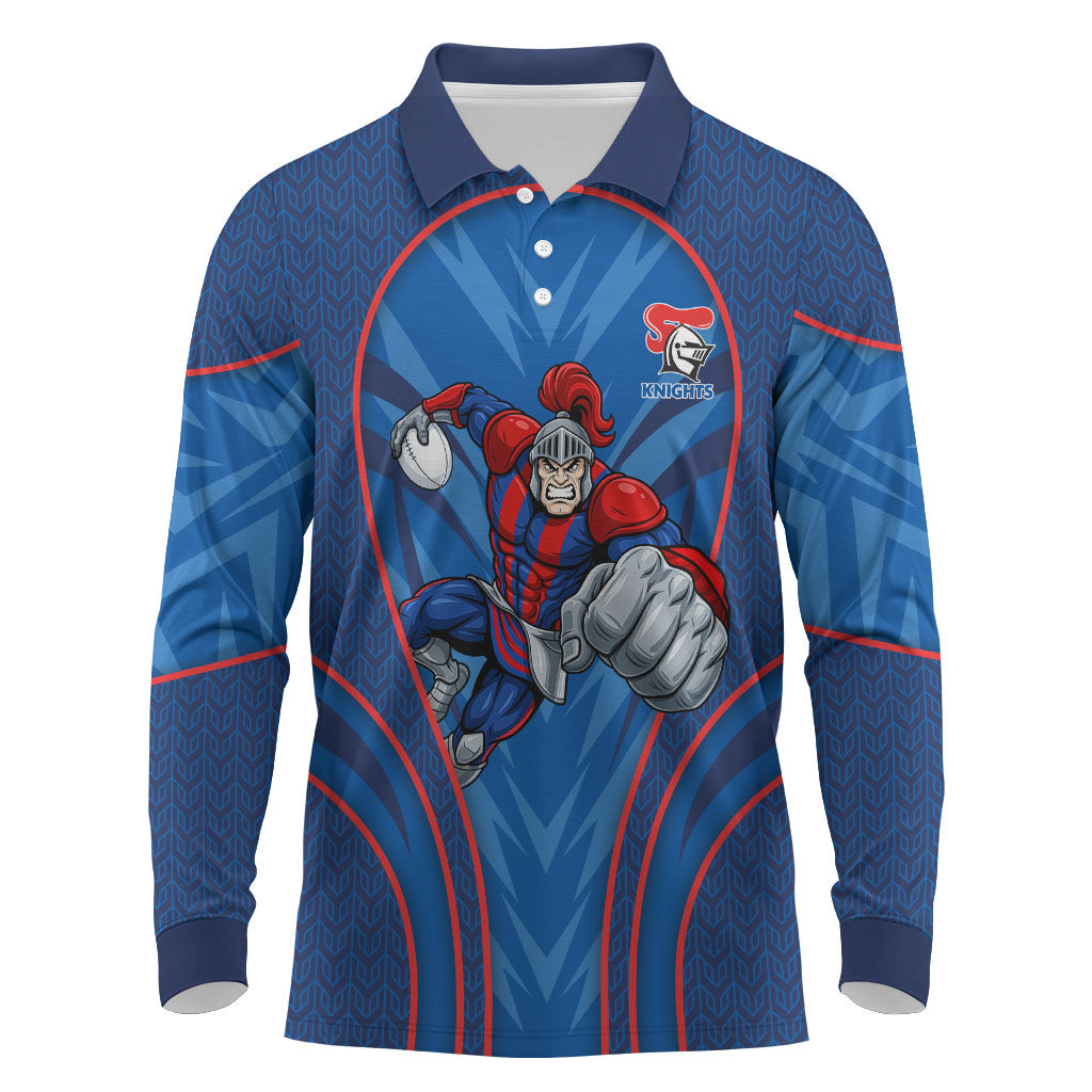 Newcastle Knights Rugby Mascot Long Sleeve Polo Shirt Australian Rugby Culture - Tribal Inspired Knight Warrior