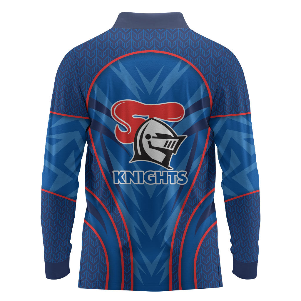 Newcastle Knights Rugby Mascot Long Sleeve Polo Shirt Australian Rugby Culture - Tribal Inspired Knight Warrior