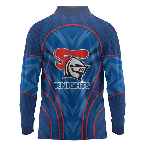 Newcastle Knights Rugby Mascot Long Sleeve Polo Shirt Australian Rugby Culture - Tribal Inspired Knight Warrior