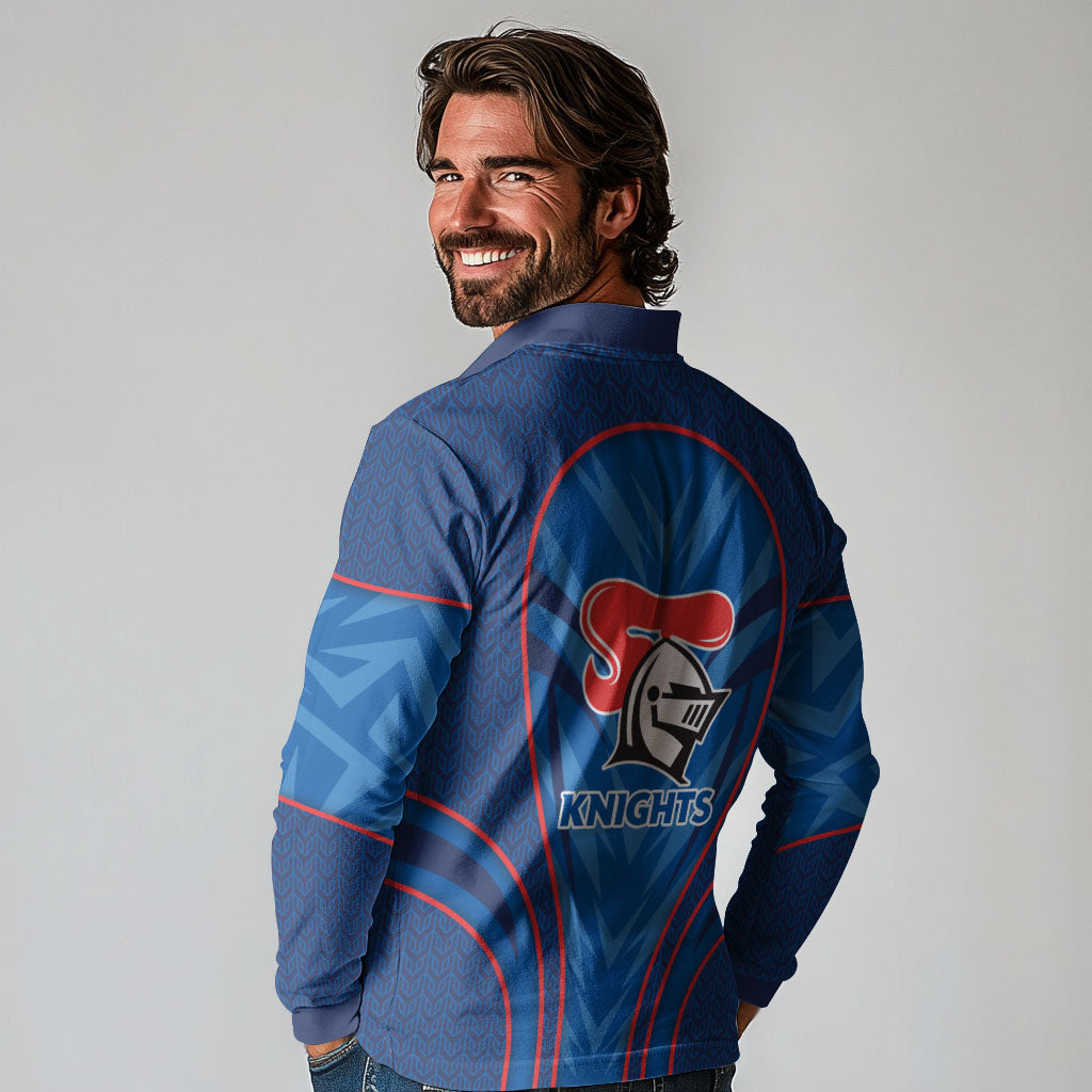 Newcastle Knights Rugby Mascot Long Sleeve Polo Shirt Australian Rugby Culture - Tribal Inspired Knight Warrior
