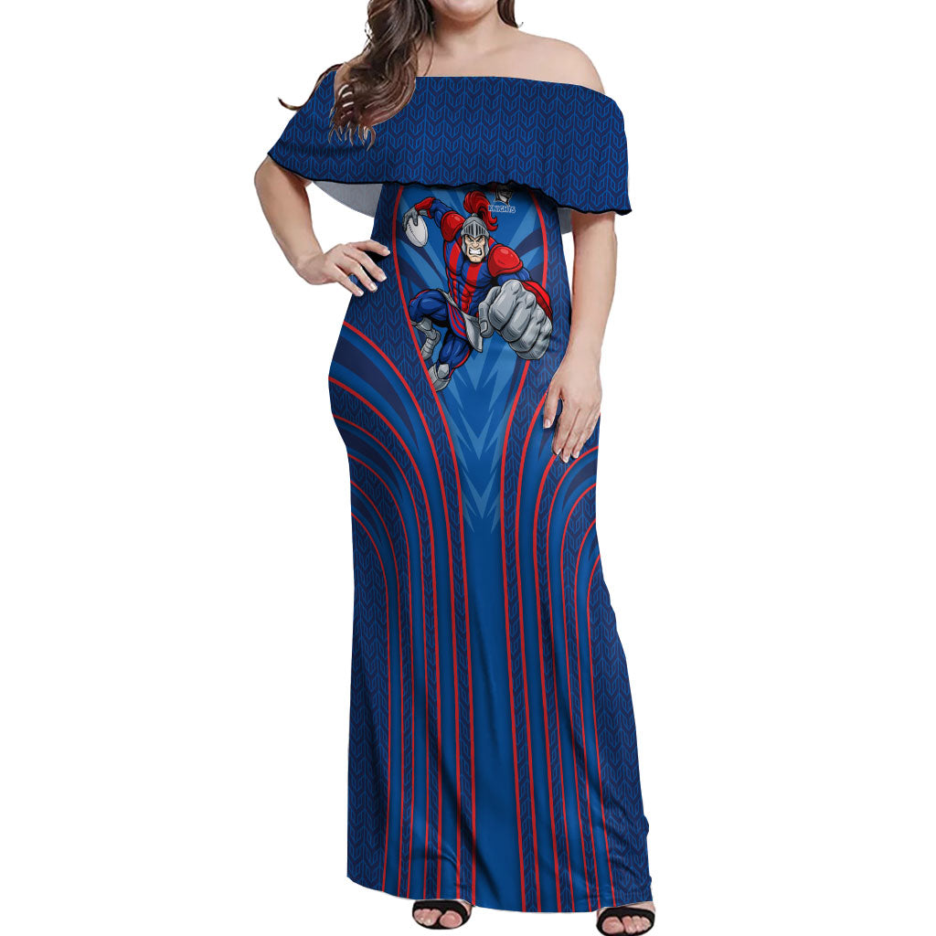 Newcastle Knights Rugby Mascot Off Shoulder Maxi Dress Australian Rugby Culture - Tribal Inspired Knight Warrior