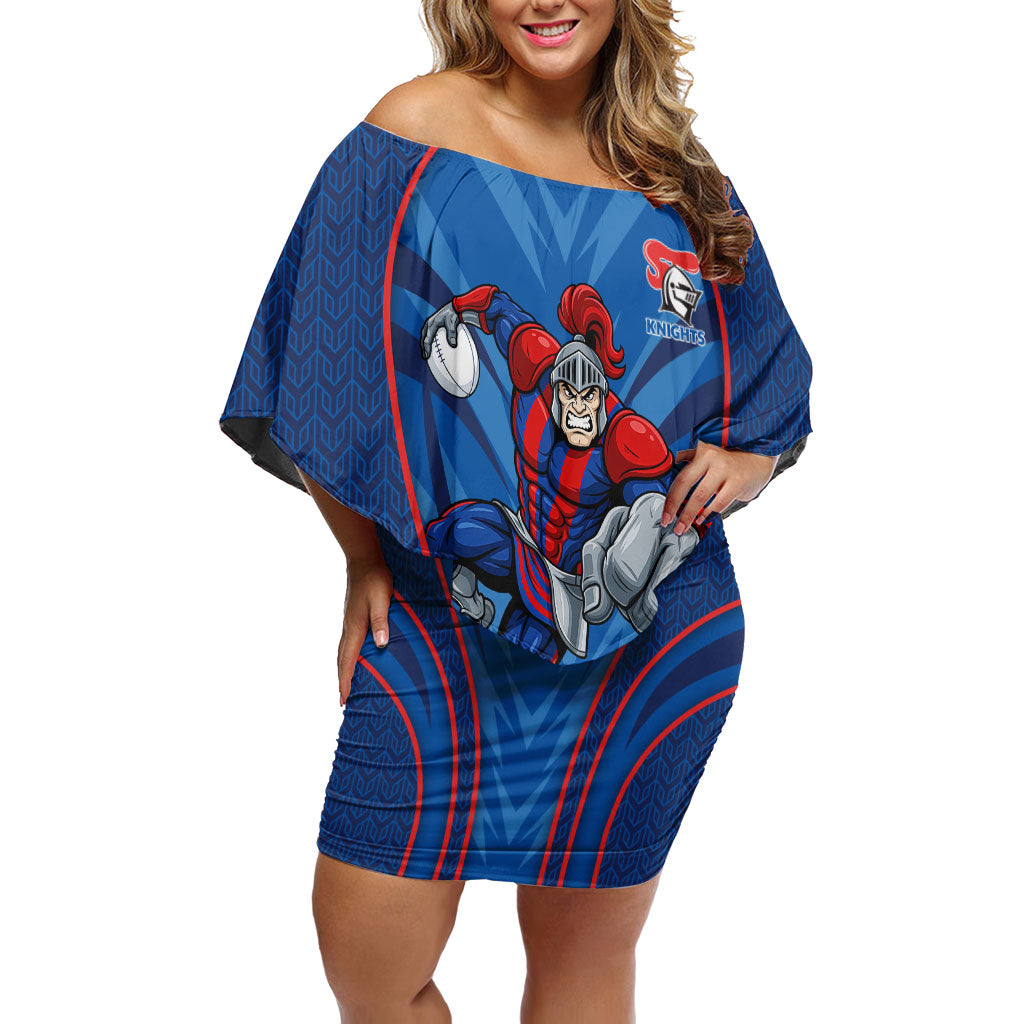 Newcastle Knights Rugby Mascot Off Shoulder Short Dress Australian Rugby Culture - Tribal Inspired Knight Warrior
