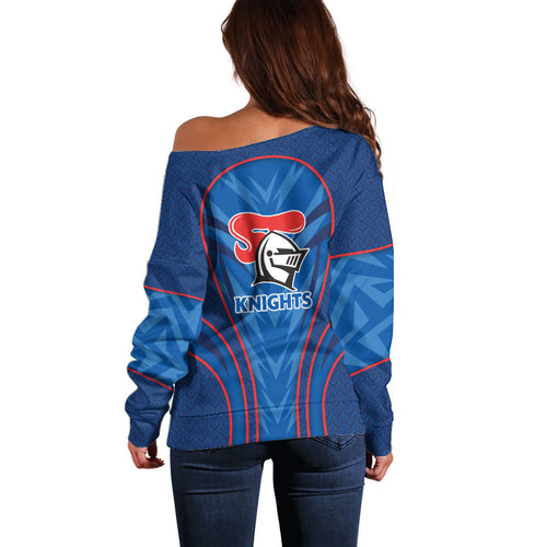 Newcastle Knights Rugby Mascot Off Shoulder Sweater Australian Rugby Culture - Tribal Inspired Knight Warrior