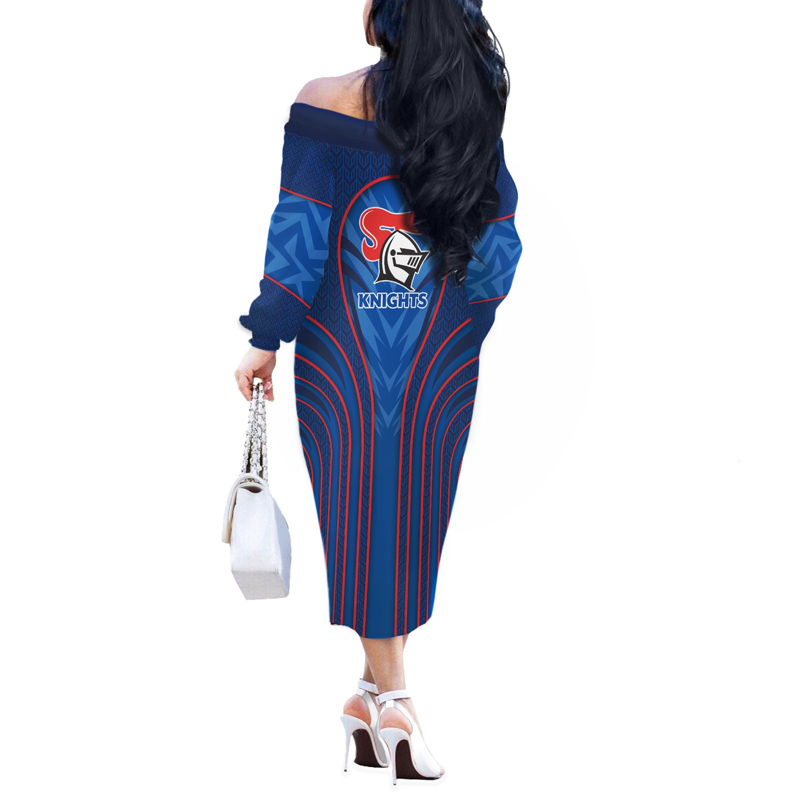 Newcastle Knights Rugby Mascot Off The Shoulder Long Sleeve Dress Australian Rugby Culture - Tribal Inspired Knight Warrior