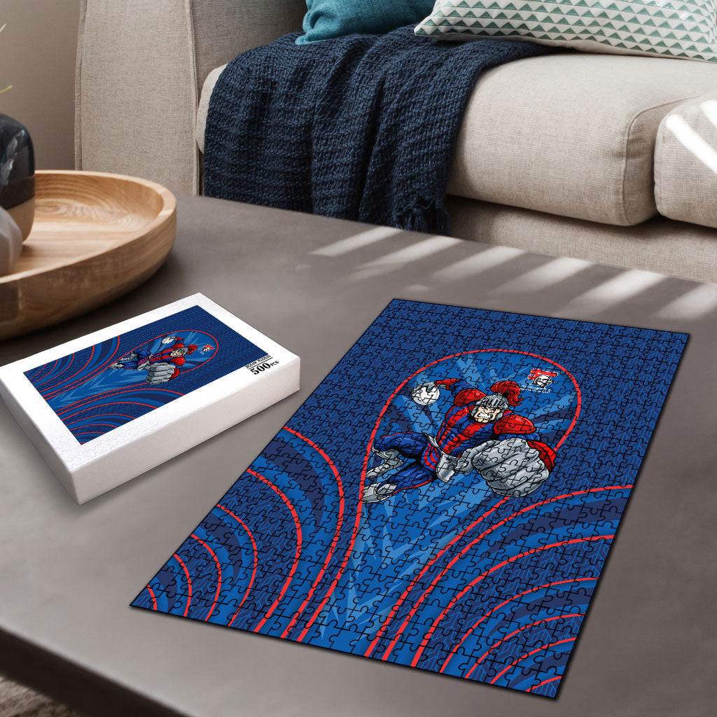 Newcastle Knights Rugby Mascot Puzzle Australian Rugby Culture - Tribal Inspired Knight Warrior